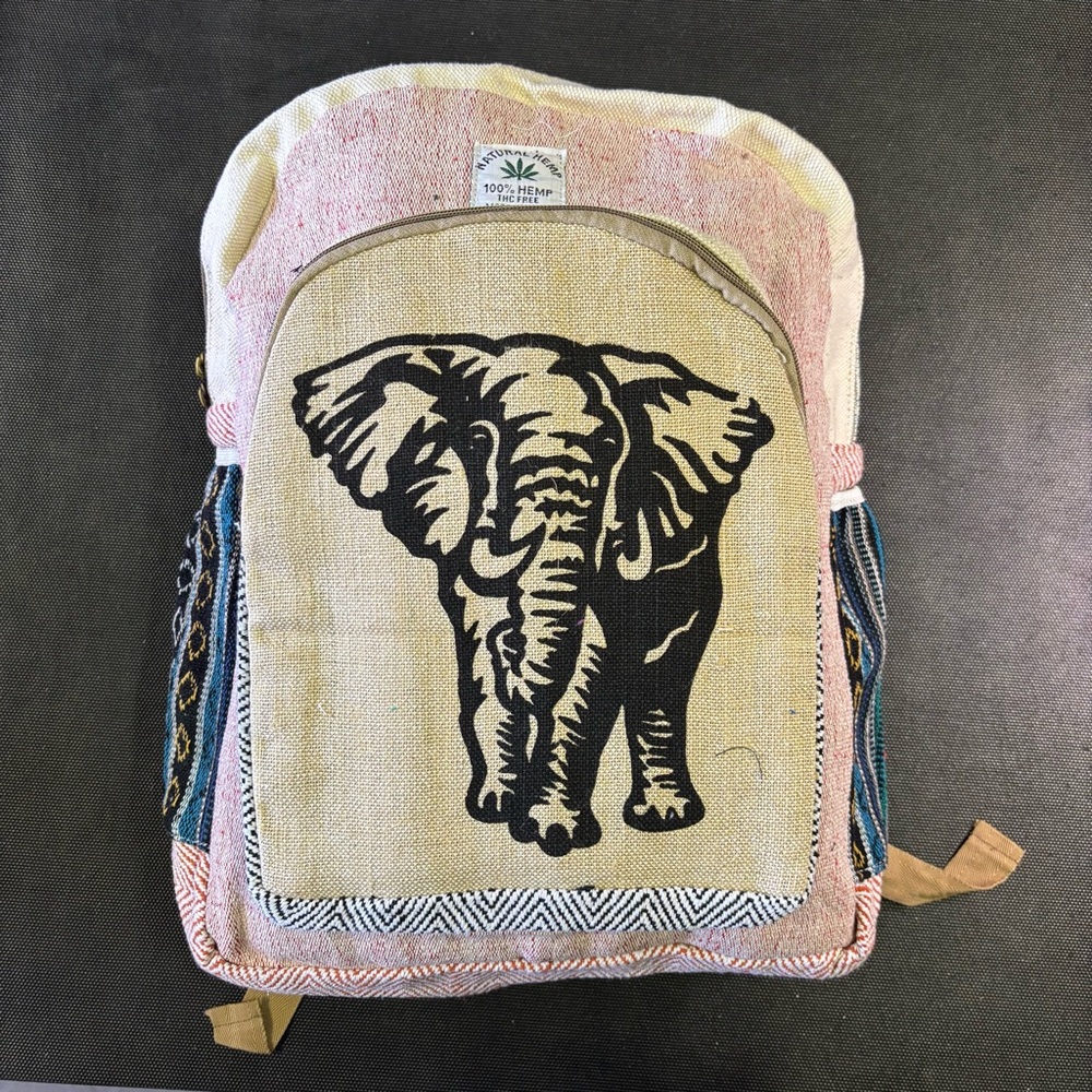 Handmade Hemp Backpack – Elephant Design